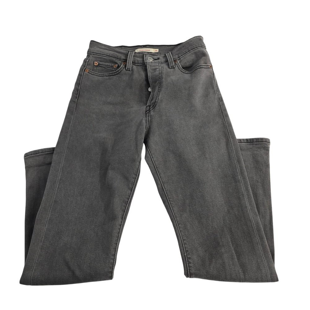 Levis Womens Wedge Straight‎ Jeans Size 26 Gray Wash High Rise Button Fly